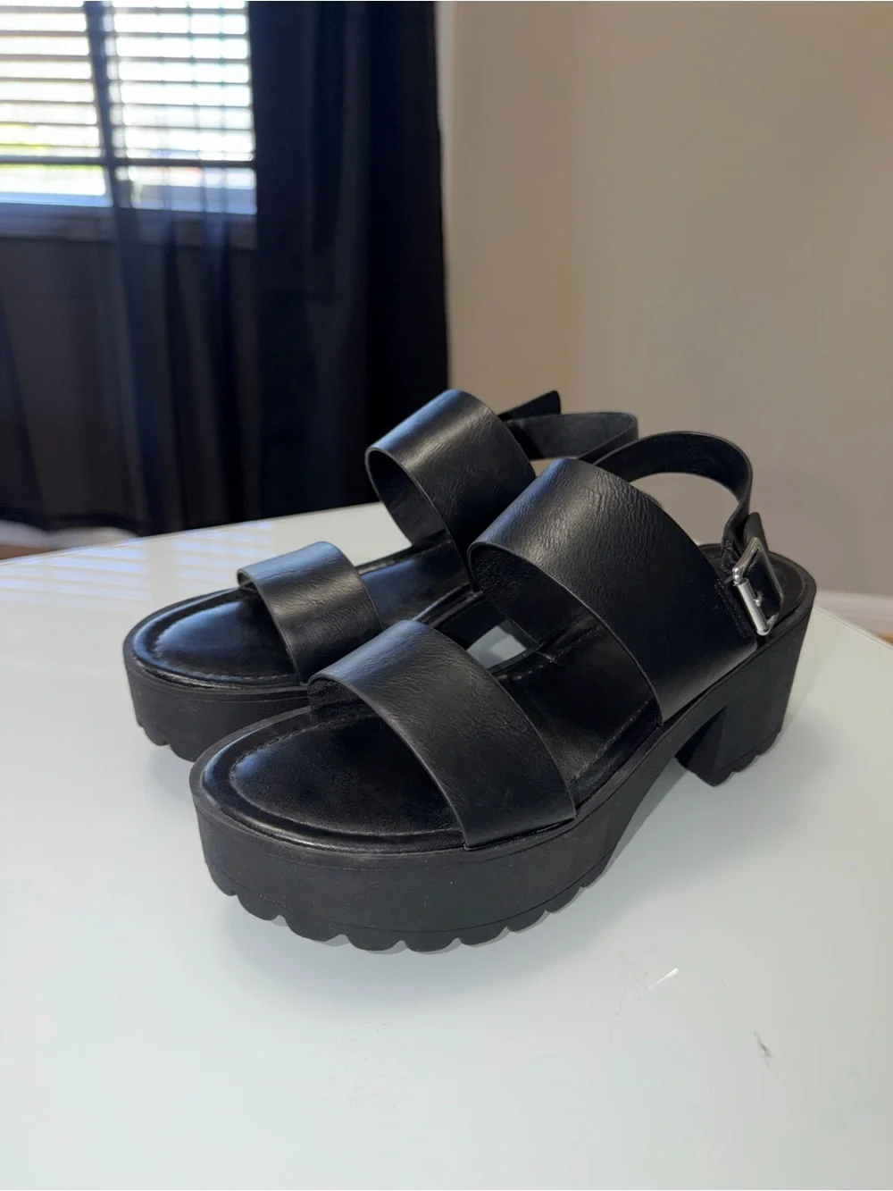 Madden Girl Black Chunky Platform Slingback Sandals